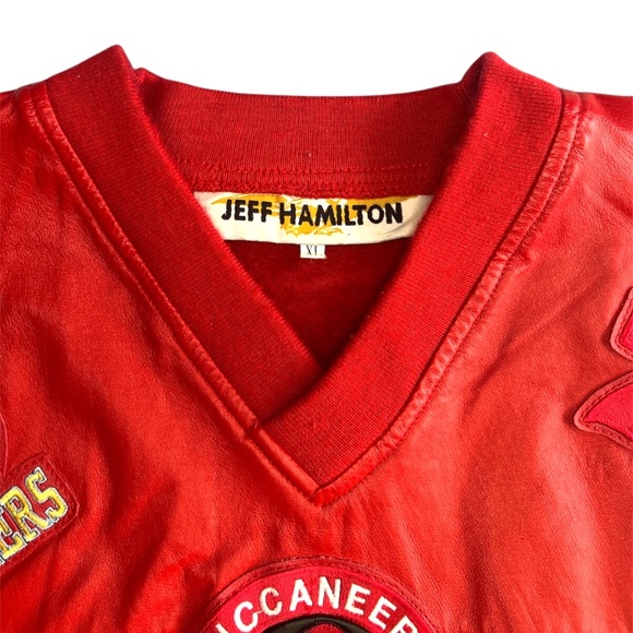 Vintage Jeff Hamilton NBA Patch Red Leather & Suede Sports Shirt XL - Picture 3 of 12